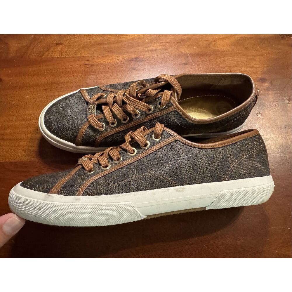 Michael Kors Boerum Women’s Sneakers lace up brown Signature MK Logo Shoes 8.5M - Picture 5 of 9